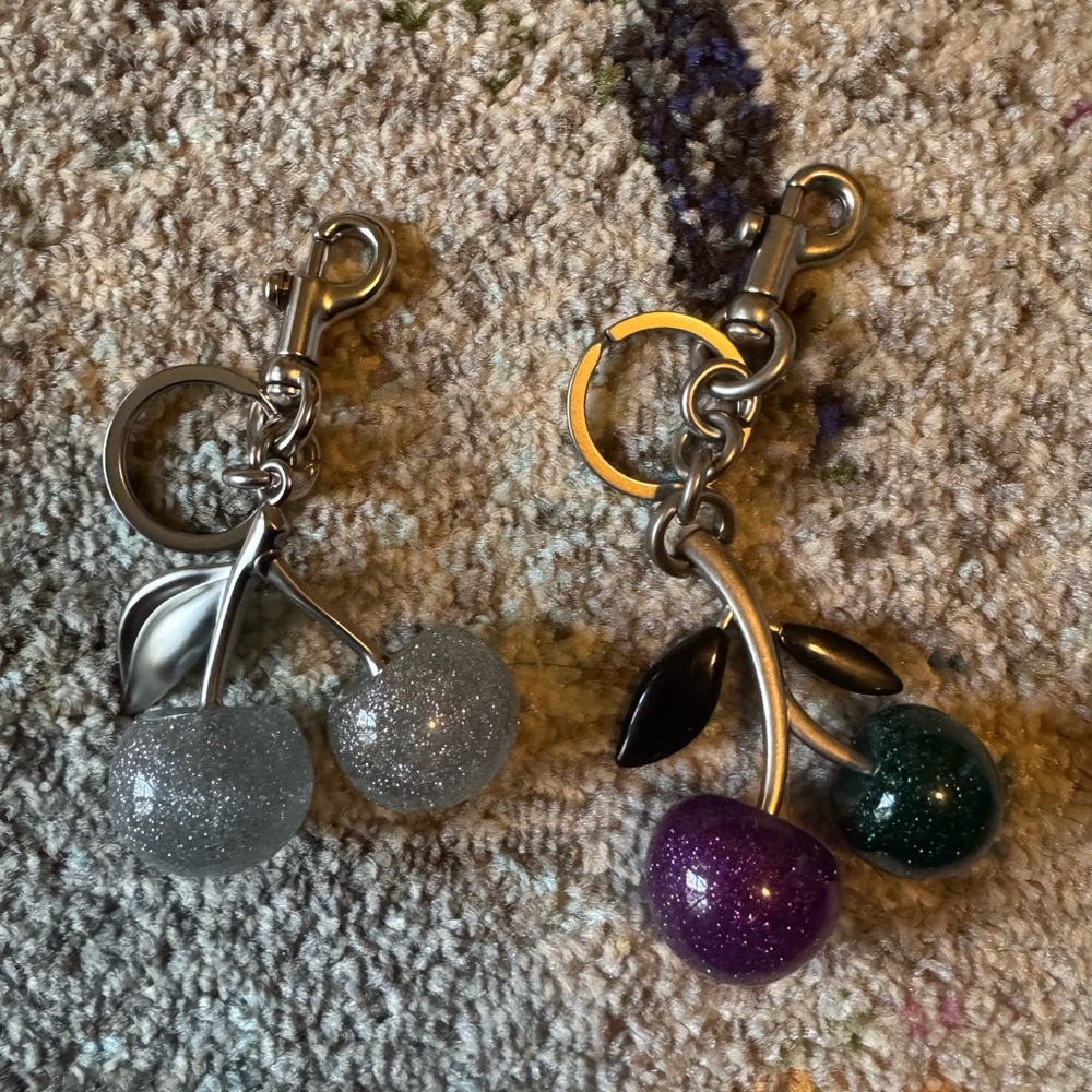 Glitter Cherry Keychains - Silver and Purple